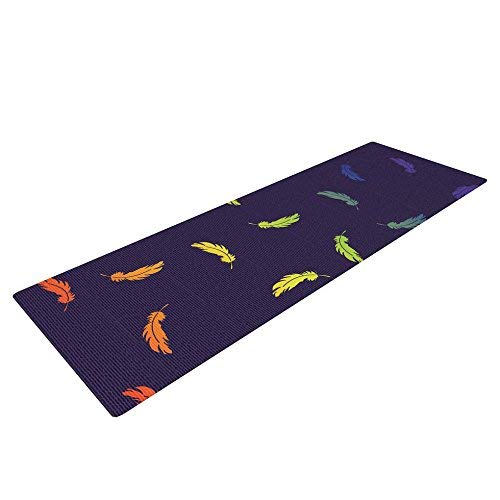 Kess InHouse Kess Original Rainbow Feathers Yoga Exercise Mat, Navy/Blue, 72 x 24-Inch