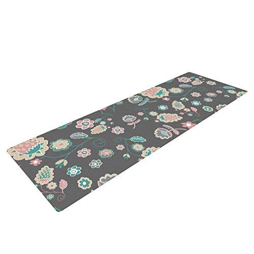 Kess InHouse Nika Martinez Cute Winter Floral Yoga Exercise Mat, Gray/Pastel, 72 x 24-Inch