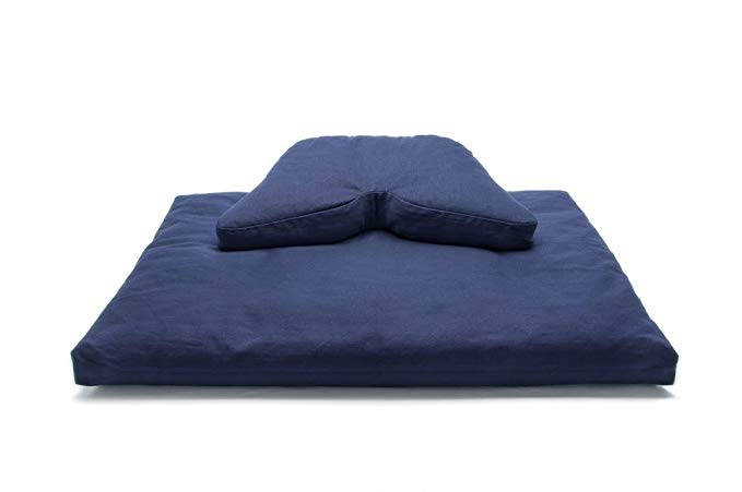 Navy Blue Buckwheat Hull Fill Regular Lift Cosmic Cushion & Cotton Batting Zabuton Meditation Cushion Yoga Pillow 2 pc Set