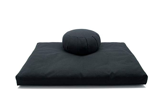 Black Buckwheat Hull Zafu & Cotton Zabuton Meditation Cushion Yoga Pillow 2 pc Set