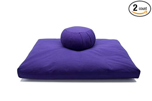 Deluxe Zafu & Zabuton 2 Piece Set - Yoga/Meditation Cushions - Made in USA - Buckwheat or Kapok Fill (purple, buckwheat hull)