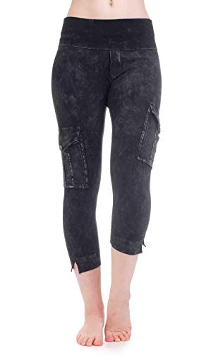 Hard Tail Rolldown Contour Cargo Crop Yoga Legging (Charcoal Mineral Wash)