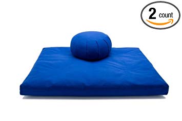 Deluxe Zafu & Zabuton 2 Piece Set - Yoga/Meditation Cushions - Made in USA - Buckwheat or Kapok Fill (royal blue, kapok fibers)