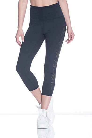 Gaiam Women's Om High Rise Yoga Capri Performance Spandex Compression Legging