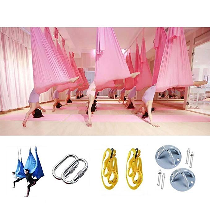 SUPOW Aerial Yoga Hammock, Includes Hammock Carabiners, Extension Belt, Steel Anchors Screws, Inversion Sling for Yoga Bodybuilding Antigravity Hammock Kit