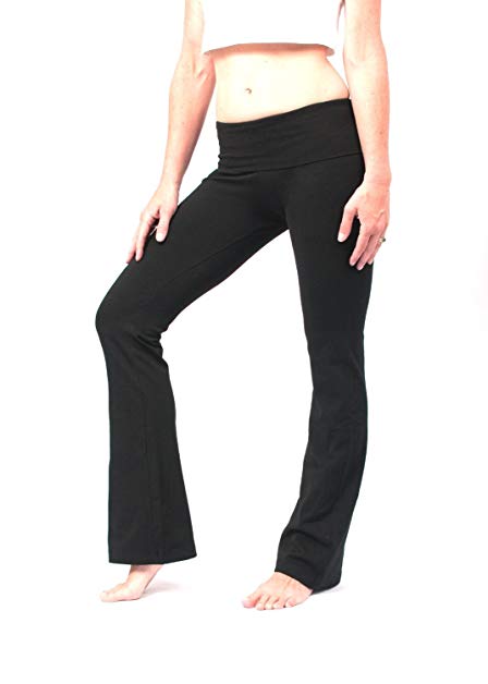 Hard Tail Foldover Bootcut Yoga Pants with Hard Tail Logo - Black 330 S