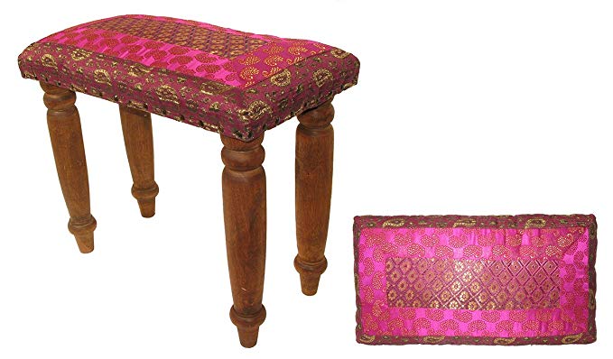 Relaxus Yoga and Meditation Bench. Rishikesh Buddha Bench. Hand Carved Legs and Padded Cushion