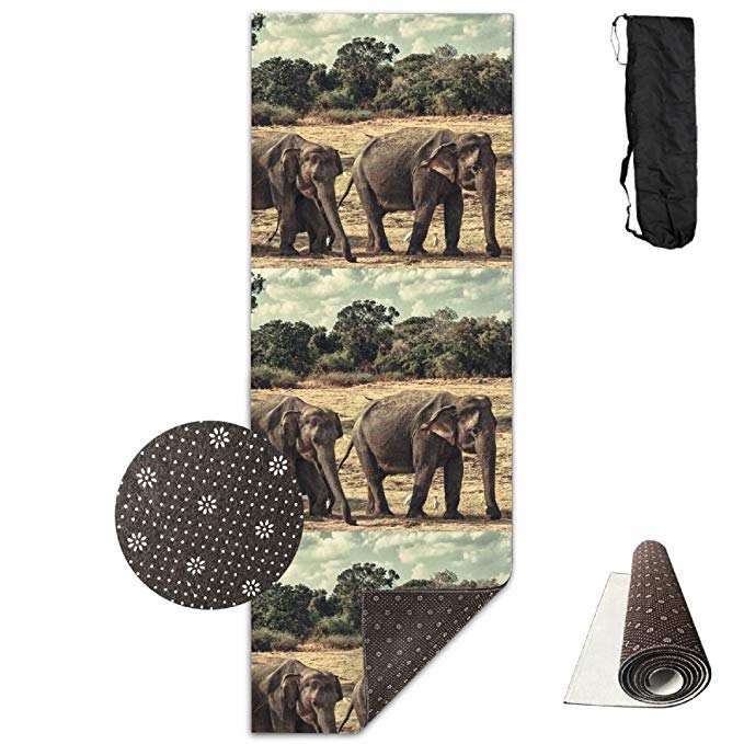 Non Slip Yoga Mat Elephants Family Premium Printed 24 X 71 Inches Great For Exercise Pilates Gymnastics Carrying Strap