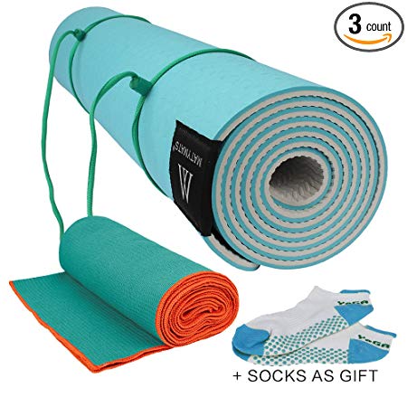 Matymats Yoga Kit - Non Slip Yoga Mat TPE Thick 1/4’’, 72’’×24’’ + Skidless Yoga Towel Yoga Starter Sets for Hot Yoga, Pilate, Gymnastics, Bikram, Meditation