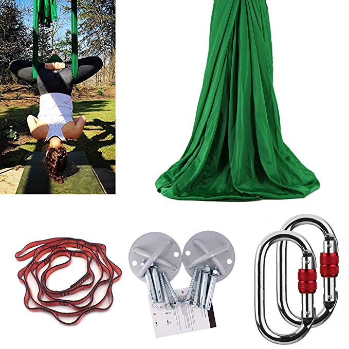 KIKIGOAL 5M Yoga Pilates Aerial Silk Kit Yoga Swing Aerial Yoga Antigravity Hammock Trapeze Silk Fabric for Yoga Strap Bodybuilding