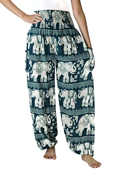 NaLuck Harem Pants Women’s Hippie Bohemian Boho Smocked Waist Elephant floral prints Aladdin Yoga Casual Pants