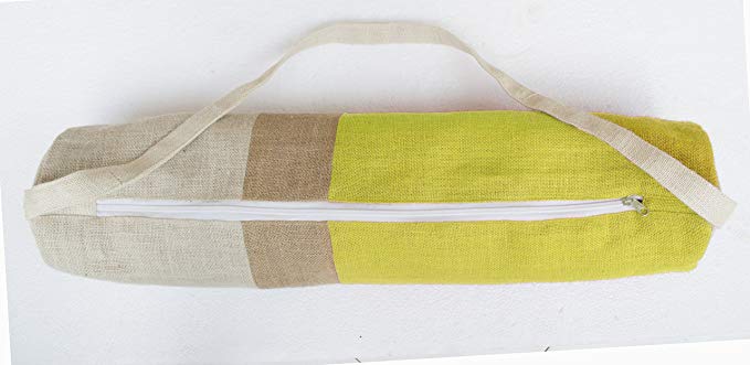 Amore Beaute Handcrafted Contemporary Yoga Mat Bag - Yellow Burlap Gym Bags in Contemporary Color Block Design - Yoga Tote - Yoga Backpack- Yoga Accessories - Exercise Bag,Valentines Day Gift