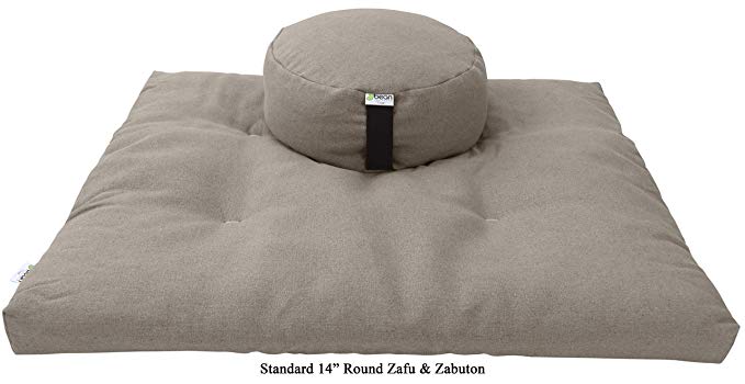 Bean Products Zafu and Zabuton Meditation cushion Set, Cotton, 100% Organic Cotton or Hemp - Organic Buckwheat Fill - Made in USA