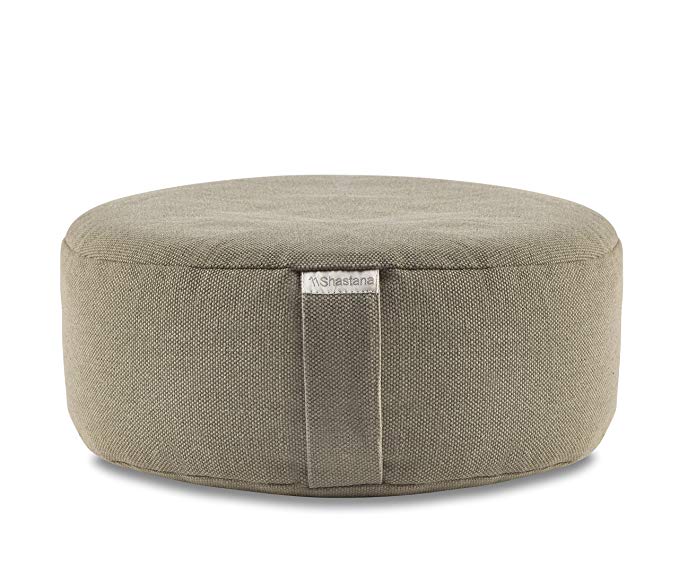 Shastana XL Extra-Large Tall Meditation Pillow Floor Cushion Zafu Yoga Bolster. Organic Cotton Gray Knit Design with Buckwheat Hull Fill. Big and Beautiful.