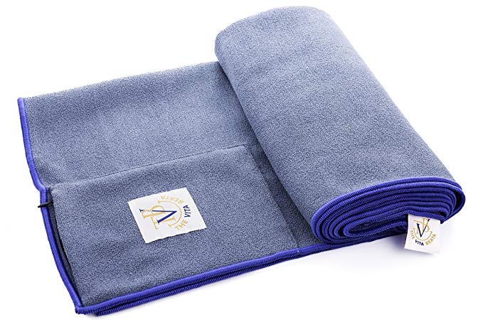 The Vita Beata 24-Inch-by-72-Inch Microfiber Yoga Mat Towel with Zipper Pocket and Box