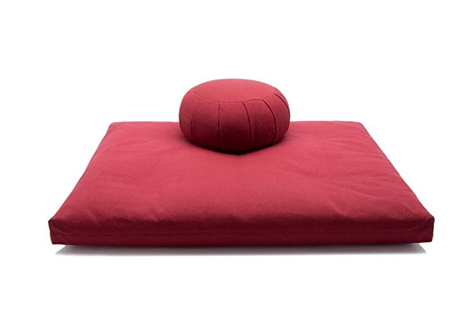 Burgundy Buckwheat Hull Zafu & Cotton Zabuton Meditation Cushion Yoga Pillow 2 pc Set