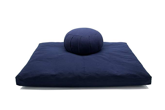 Navy Blue Buckwheat Hull Zafu & Cotton Zabuton Meditation Cushion Yoga Pillow 2 pc Set