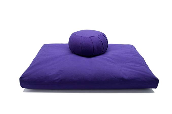 Purple Buckwheat Hull Zafu & Cotton Zabuton Meditation Cushion Yoga Pillow 2 pc Set