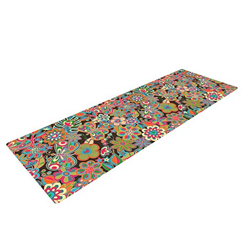 Kess InHouse Julia Grifol My Butterflies and Flowers in Brown Yoga Exercise Mat, Rainbow Floral, 72 x 24-Inch