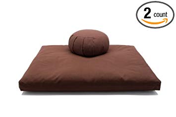 Deluxe Zafu & Zabuton 2 Piece Set - Yoga/Meditation Cushions - Made in USA - Buckwheat or Kapok Fill (chocolate, buckwheat hull)