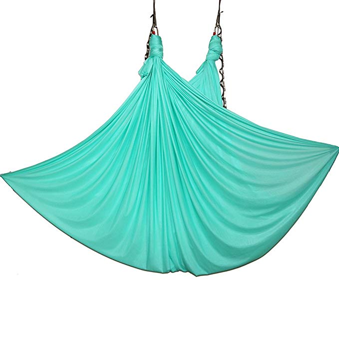 wellsem Aerial Yoga Hammock 5.5 Yards Aerial Pilates Silk Yoga Swing Set Include Carabiner,Daisy Chain, Pose Guide