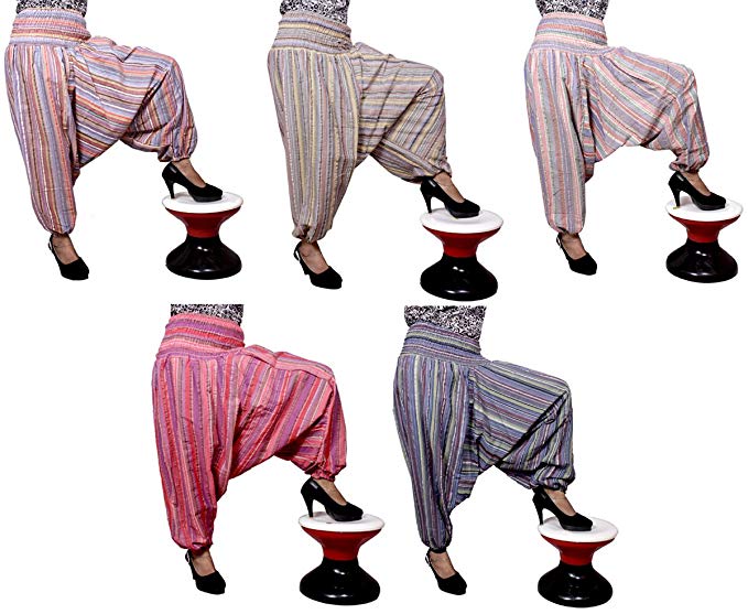 10pcs Striped Design Trouser Baggy Genie Harem Pants Boho Hippie Gypsy India Wholesale Lot (Multi-10Pcs)