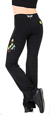 Margarita Black Long Pants with Embroidered Dragon Fly & Flowers