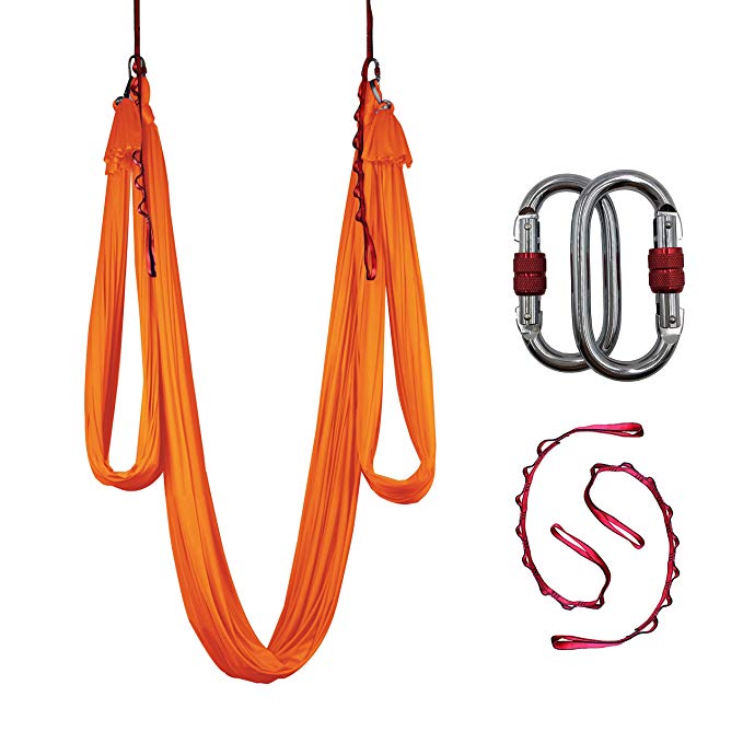 DASKING Deluxe 10m/Set Yoga Swing Aerial Yoga Hammock kit with Daisy Chains Carabiners, Fabric & Guide